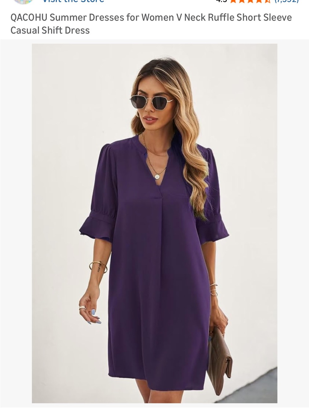 V-Neck Ruffle Sleeve Shift Dress - Purple - Picture 3 of 14